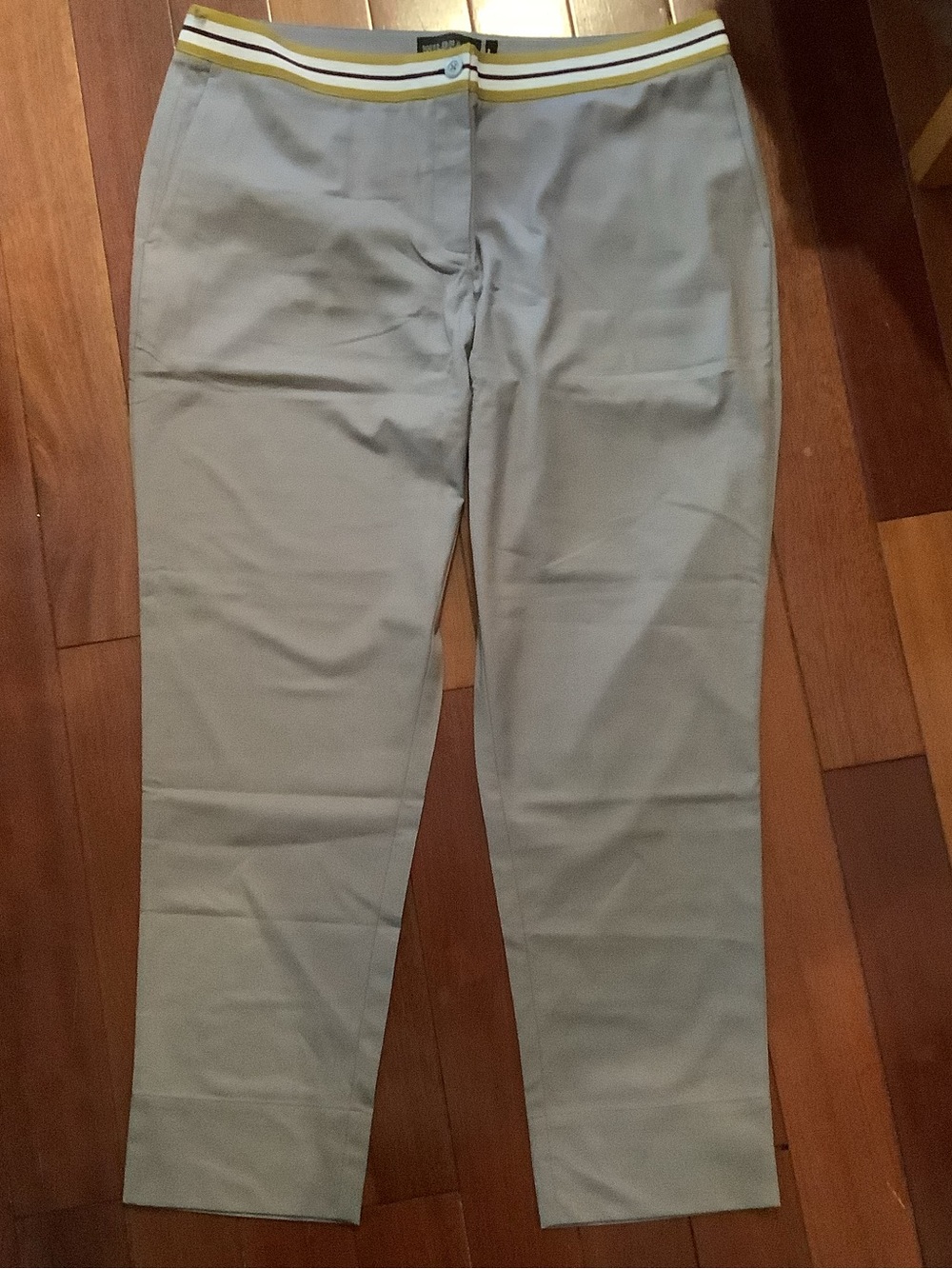 Wildfang Light Gray Cropped Pants with Yellow-Trim Waistband Size 6 Brand New